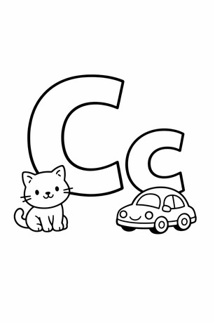 Letter C coloring sheet with tracing