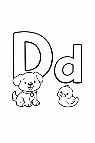 Letter D coloring page with tracing