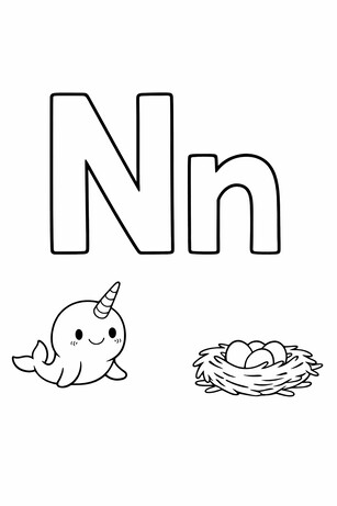 Letter N coloring page with tracing