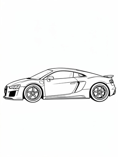 Audi R8 V10 supercar side profile with large air intakes coloring page