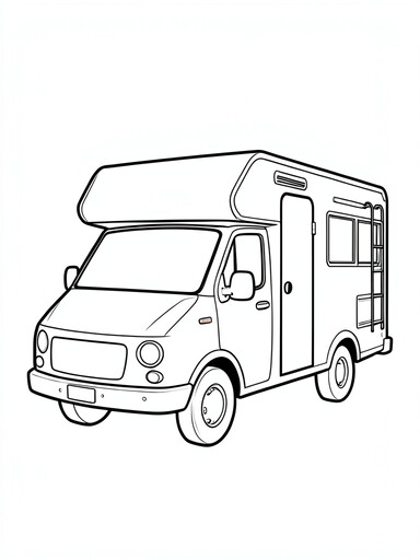 Camper van coloring page showing an RV with a tall living compartment and roof vent