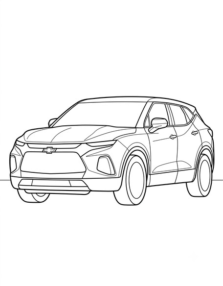 Chevy Blazer coloring page showing a sporty two-row crossover with a bold split grille PDF preview