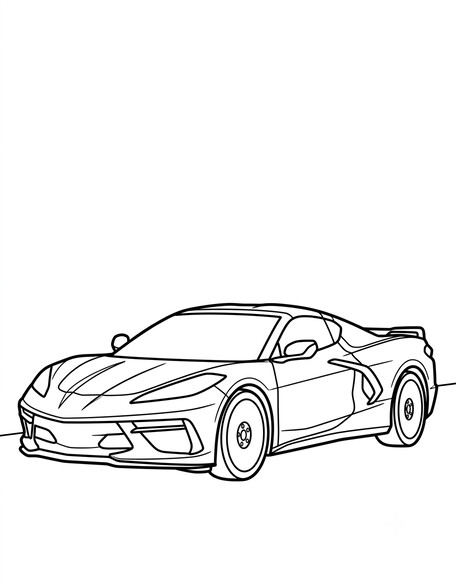 Chevy Corvette Stingray coloring page showing a low mid-engine sports car with a side intake scoop PDF preview