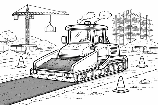 Asphalt paver road construction machine coloring page