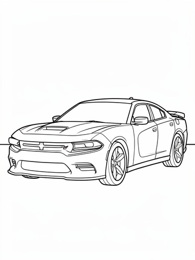 Dodge Charger Daytona coloring page showing an electric muscle coupe with a full-width light bar and fastback roofline