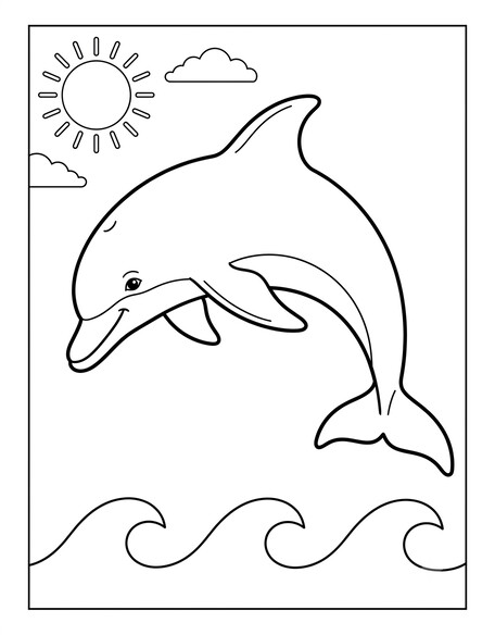 Dolphin Jumping Waves coloring page