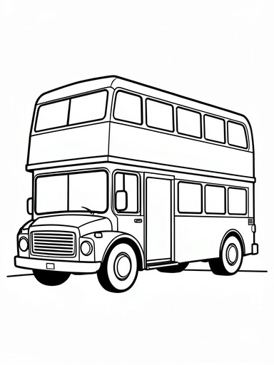 Double-decker bus coloring page showing a two-level bus with stacked window rows