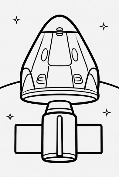 Dragon capsule gumdrop shape with trunk and solar wings above Earth coloring page