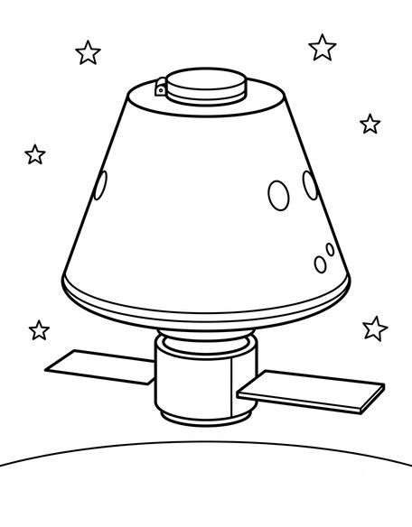 Dragon capsule with solar panels floating near Earth coloring page