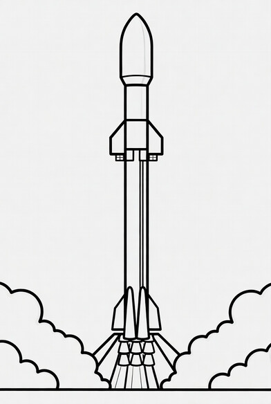 Falcon 9 rocket with grid fins and octaweb engine cluster climbing coloring page
