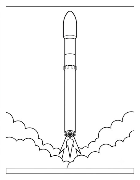 Falcon 9 rocket launch with engines firing coloring page