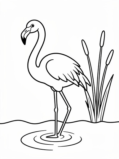 Flamingo coloring page showing a flamingo standing in water