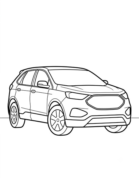 Ford Edge coloring page showing a sleek two-row crossover with a wide hexagonal grille PDF preview