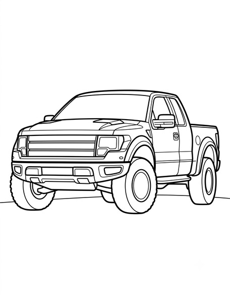 Ford F-150 Raptor coloring page showing an off-road pickup with wide fender flares PDF preview
