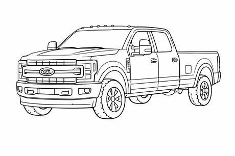 Ford F-350 Super Duty Pickup coloring page showing a front three-quarter vehicle view with bold wheels PDF preview
