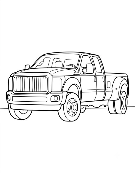 Ford F-450 coloring page showing a heavy-duty dually pickup truck with dual rear wheels PDF preview