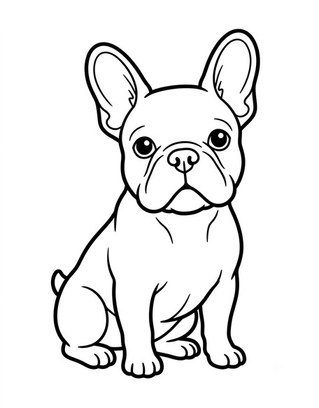 French bulldog seated with large bat ears and wide dark eyes coloring page