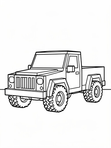 GMC Hummer EV coloring page showing a boxy electric pickup truck with tall off-road tires PDF preview