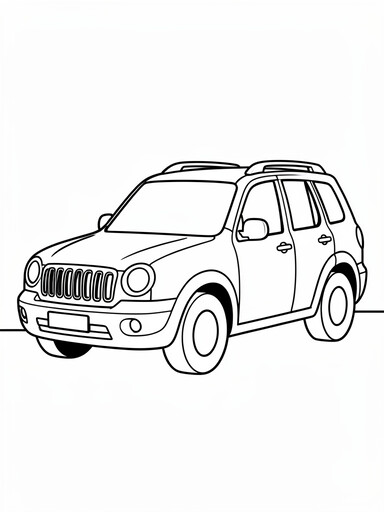 GMC Terrain coloring page showing a rounded compact crossover SUV with roof rails PDF preview
