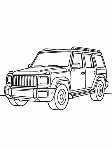 GMC Yukon coloring page showing a boxy three-row SUV with a tall vertical-bar grille and roof rails PDF preview