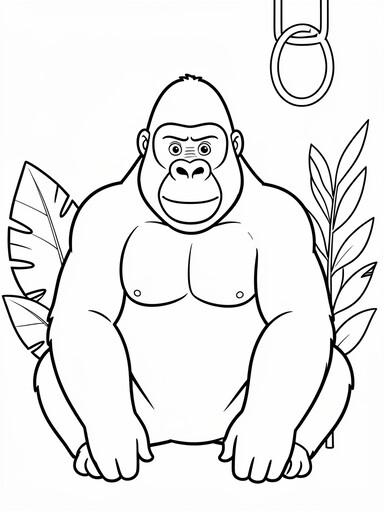 Gorilla coloring page showing a gorilla sitting in the jungle