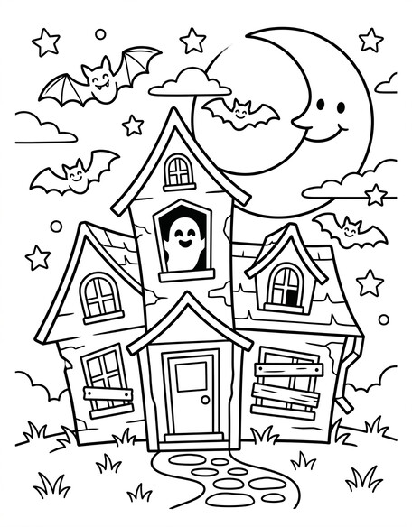 Halloween Friendly Ghost and Pumpkin coloring page showing a smiling ghost standing beside a pumpkin PDF preview