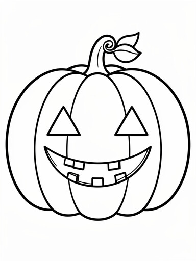 Smiling pumpkin face coloring page showing a large round jack-o'-lantern with a toothy grin