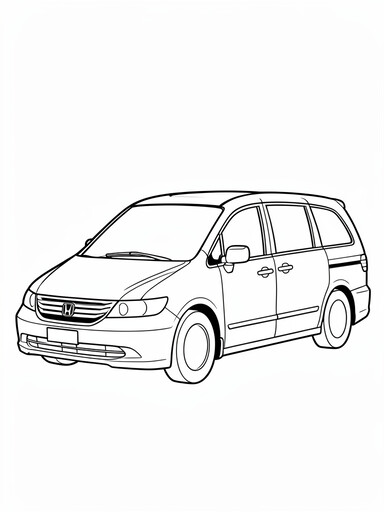 Honda Odyssey coloring page showing a minivan with a sliding side door and low sloped hood