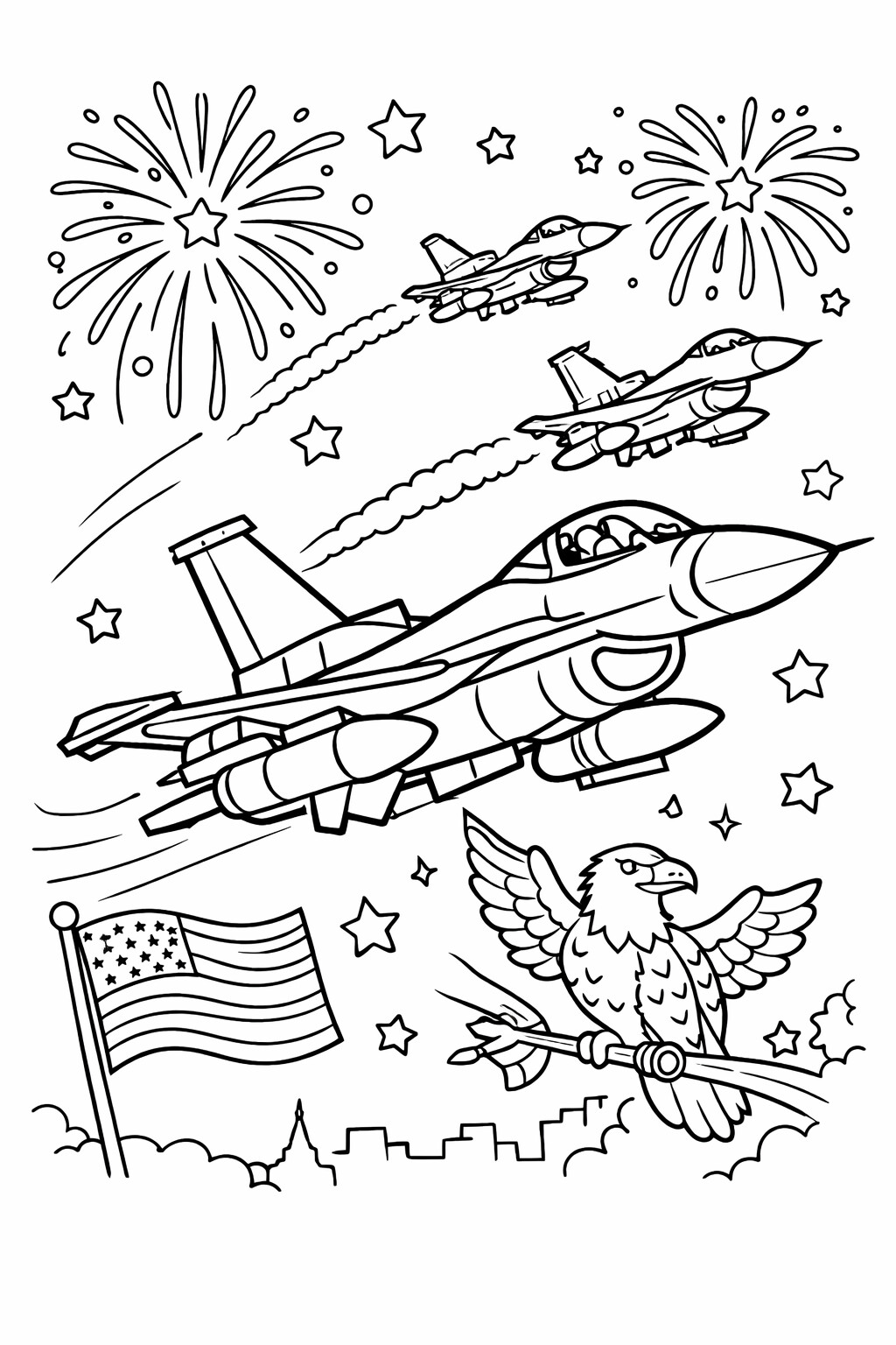 Independence Day fighter jets coloring page