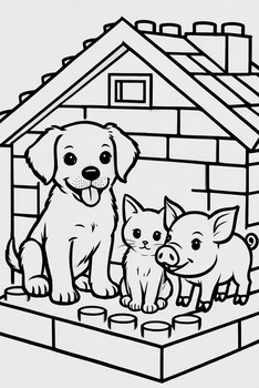 Puppy Kitten Pig Lego House Coloring Page