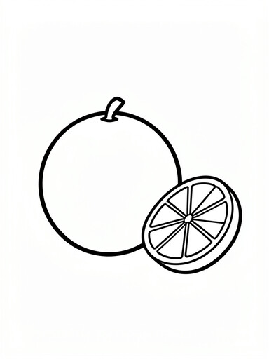 Lime coloring page showing a whole round lime and a flat slice with segmented wedges PDF preview