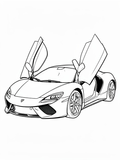 McLaren 720S sports car with butterfly doors raised open coloring page
