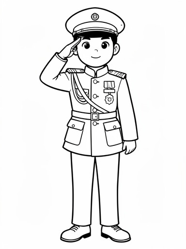 Memorial Day soldier saluting with American flag coloring page
