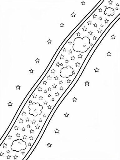 Milky Way galaxy band stretching across a starry sky coloring page