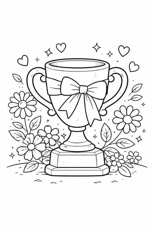 Mother’s Day trophy with bow, flowers, hearts, stars, and Best Mom message PDF preview