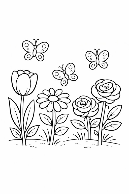 Mother’s Day garden with butterflies, tulips, daisies, roses, and leaves PDF preview