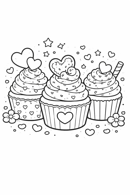 Mother’s Day cupcakes with frosting, hearts, stars, flowers, and party details PDF preview