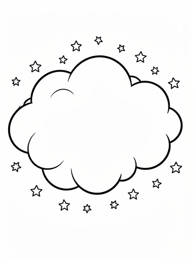 Billowing nebula cloud drifting among scattered stars coloring page