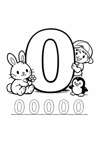 Number 0 coloring page with tracing
