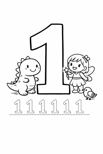 Number 1 coloring page with tracing