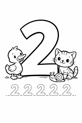 Number 2 coloring page with tracing