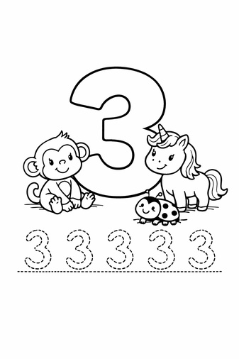 Number 3 coloring page with tracing