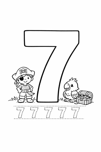 Number 7 coloring page with tracing