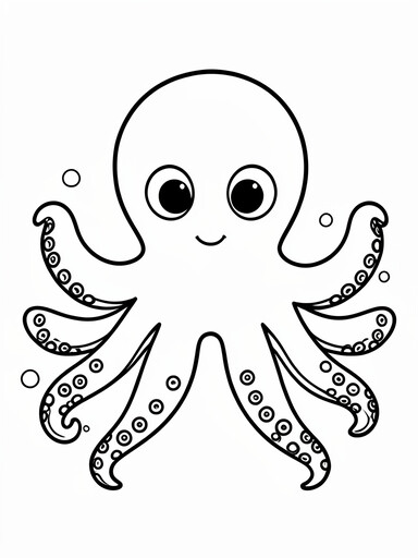 Friendly octopus with eight curling tentacles and circular sucker rings coloring page