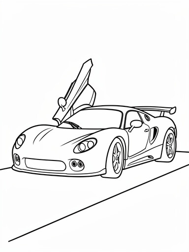 Pagani Huayra coloring page showing an Italian hypercar with a raised gullwing door