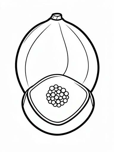 Papaya coloring page showing a whole oval papaya beside a halved papaya with a round cluster of seeds PDF preview