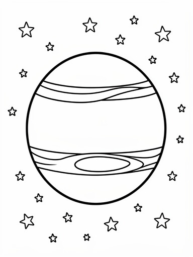 Planet Jupiter with cloud bands and the Great Red Spot storm coloring page