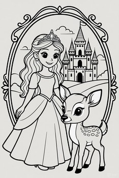 Princess with a deer Coloring Sheet