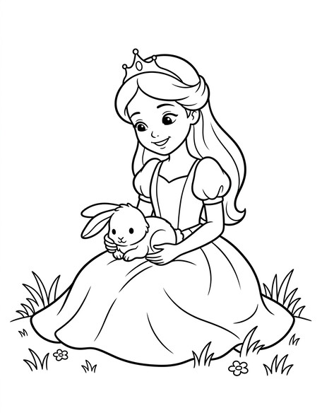 Princess sitting in a meadow holding a small floppy-eared rabbit PDF preview