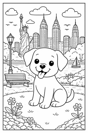 Puppy in New York Coloring Page